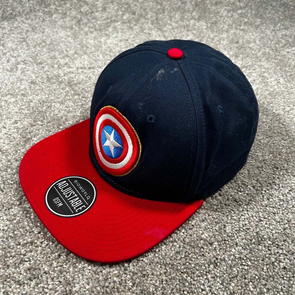 Bioworld Marvel Captain America Shield Snapback Hat Navy Blue Red Flat Bill Cap